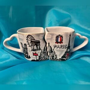 Paris Themed Heart Handle Mugs, set of 2 from France